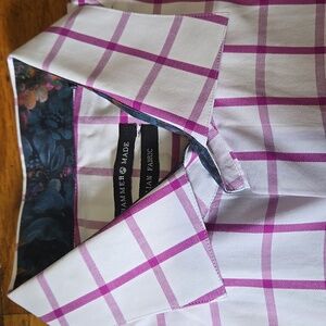 Hammer Made Italian Fabric Shirt Men' 43/17 White & Purple Check Plaid LS